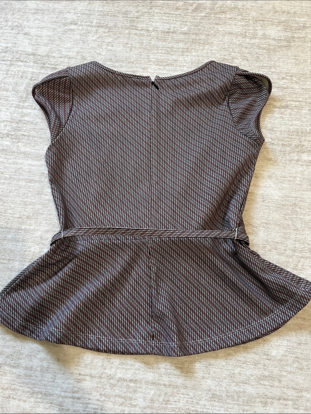 The Limited Brown & Black Pinstripe Peplum Belted Blouse - Picture 3 of 4
